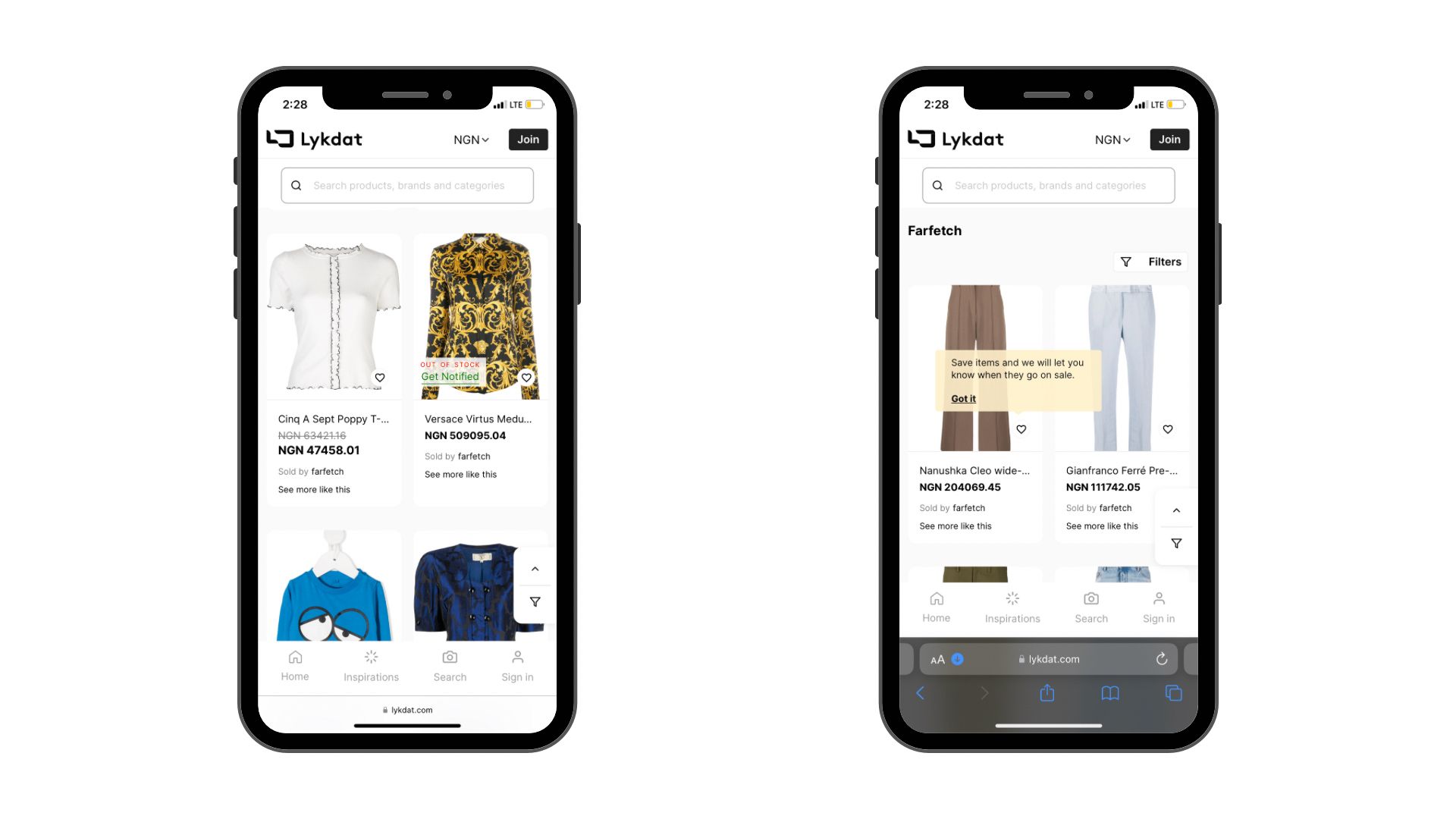 Get personalised shopping alerts for your favourite items when shopping Farfetch.