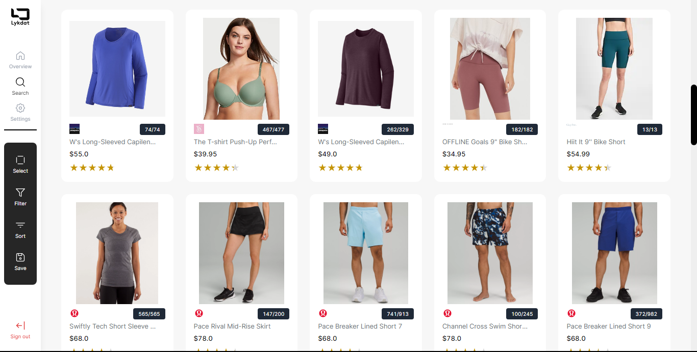 Access a wide range of analysed fashion products from global fashion brands with Lykdat's Retail Intelligence solution.